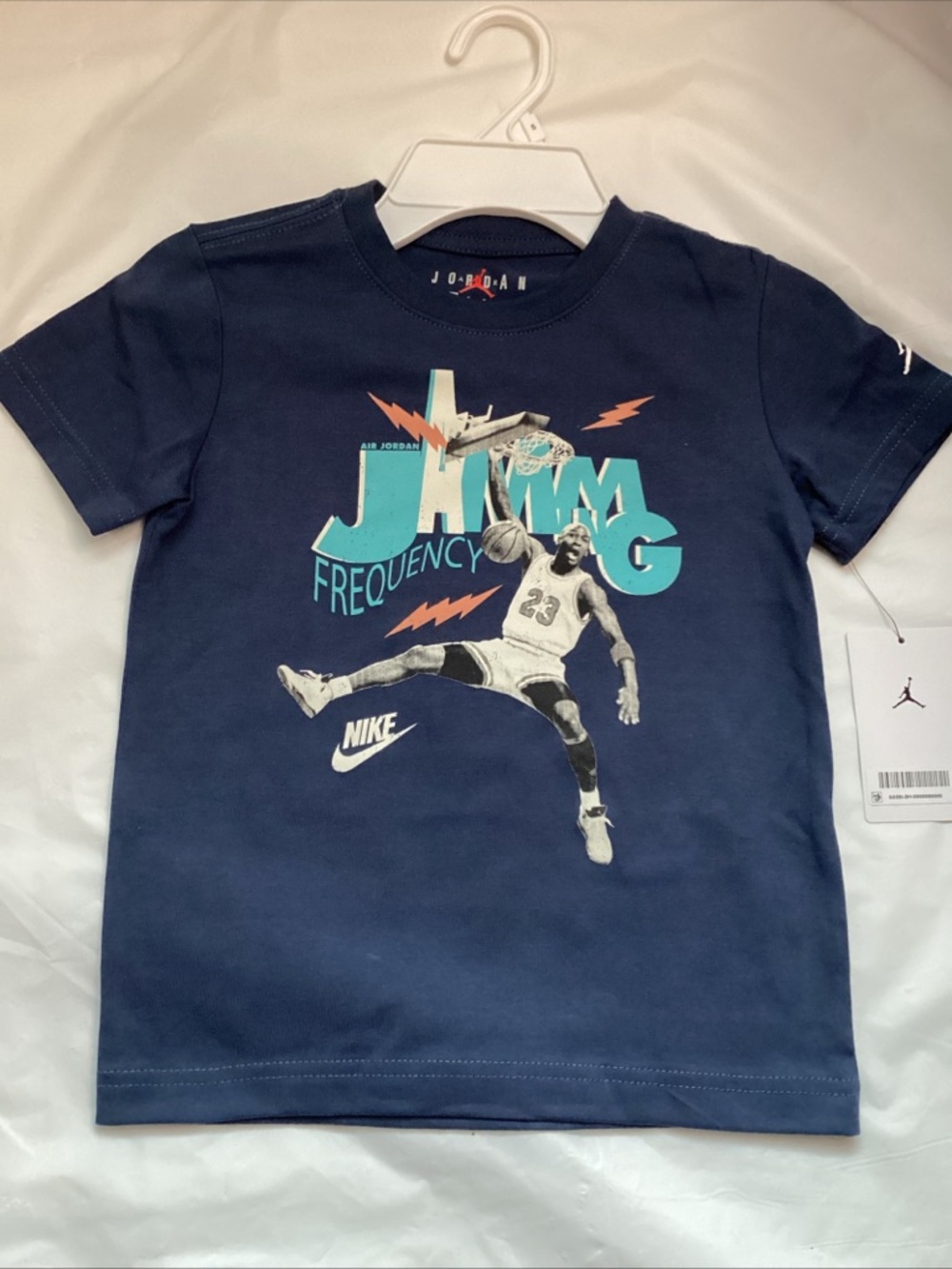 Jordan Boys' Navy Graphic 'Jammin Frequency' Tee with Teal Accents